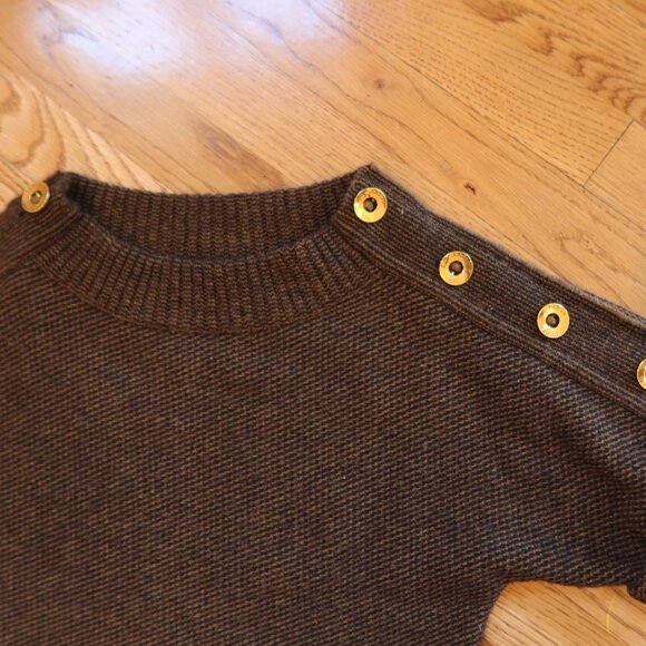 GUCCI camel hair knit sweater brown black gold logo buttons S ITALY office lux - Picture 3 of 11